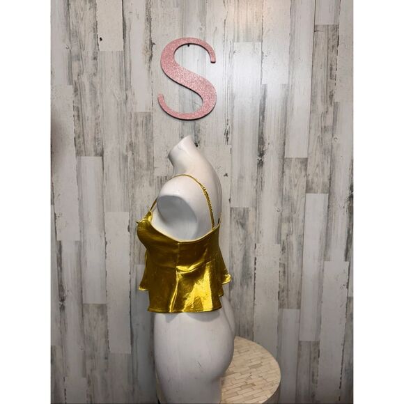 Forever 21 Metallic Gold Tie-Front Peplum Cami Top – Size S - Picture 3 of 6